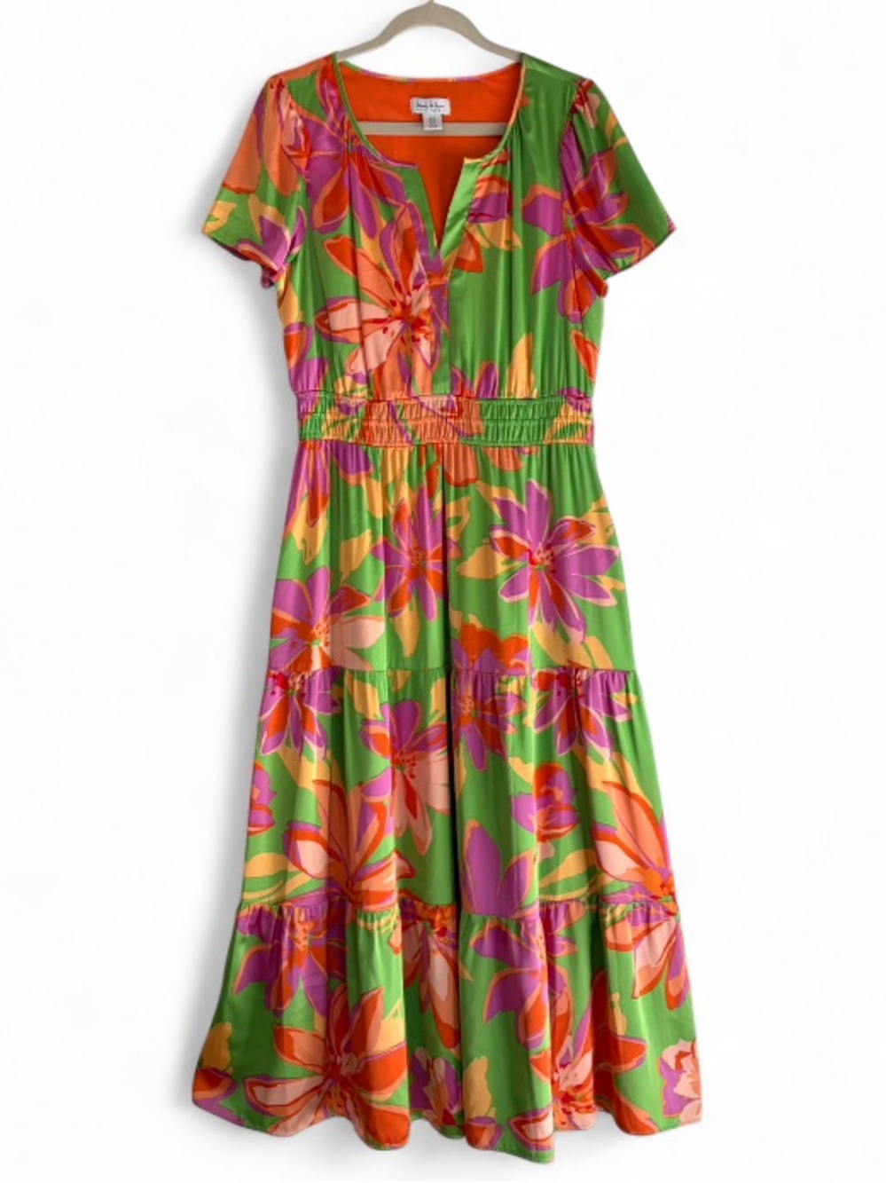 Nicole Miller Short Sleeve Silky Tiered Ruffle Floral Maxi Dress Size XL
